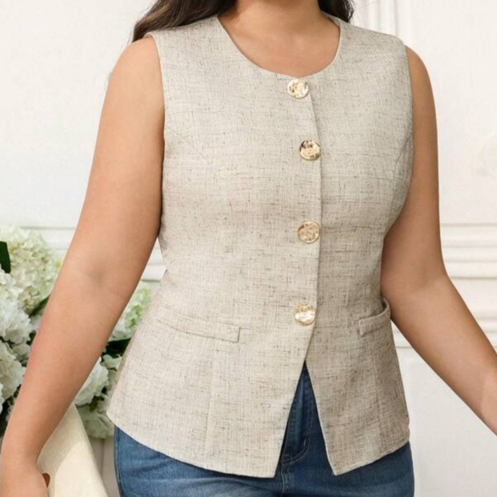 Marled Elegant Cream Sleeveless Size L